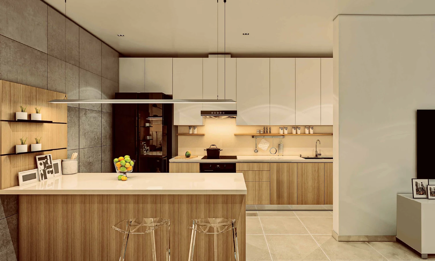Warm contemporary kitchen interior